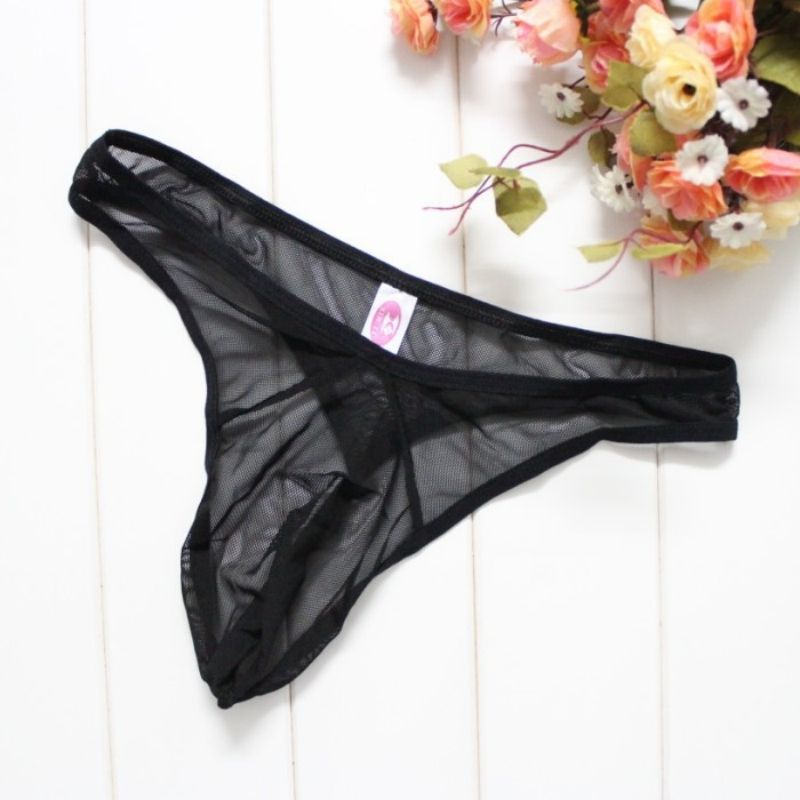 3 Pack Men's Sexy Sheer Mesh Thong Underwear Ultra Thin Breathable U-Convex Pouch Design Seductive Intimate Lingerie Comfort T-Back Briefs for Men