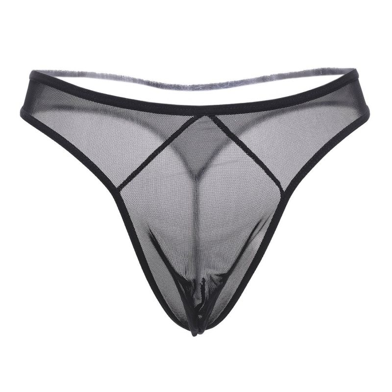 3 Pack Men's Sexy Sheer Mesh Thong Underwear Ultra Thin Breathable U-Convex Pouch Design Seductive Intimate Lingerie Comfort T-Back Briefs for Men