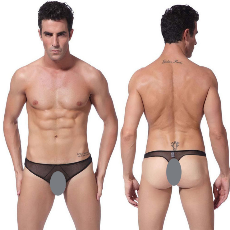 3 Pack Men's Sexy Sheer Mesh Thong Underwear Ultra Thin Breathable U-Convex Pouch Design Seductive Intimate Lingerie Comfort T-Back Briefs for Men