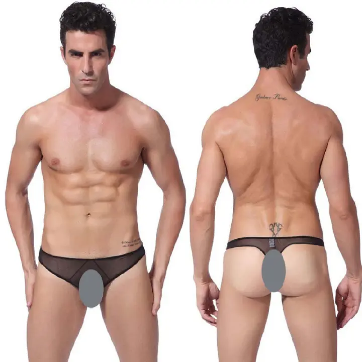 3 Pack Men's Sexy Sheer Mesh Thong Underwear Ultra Thin Breathable U-Convex Pouch Design Seductive Intimate Lingerie Comfort T-Back Briefs for Men