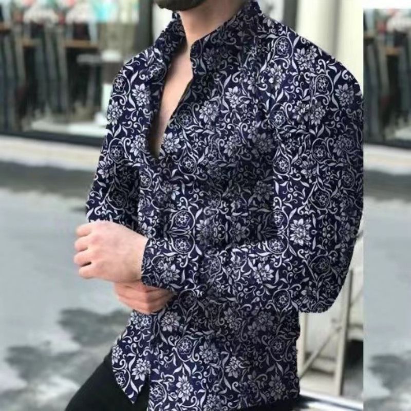 High-End Stylish Floral Pattern Shirt Men Casual Long Sleeve Button Down Shirt Plus Size Big Size Men's Clothing