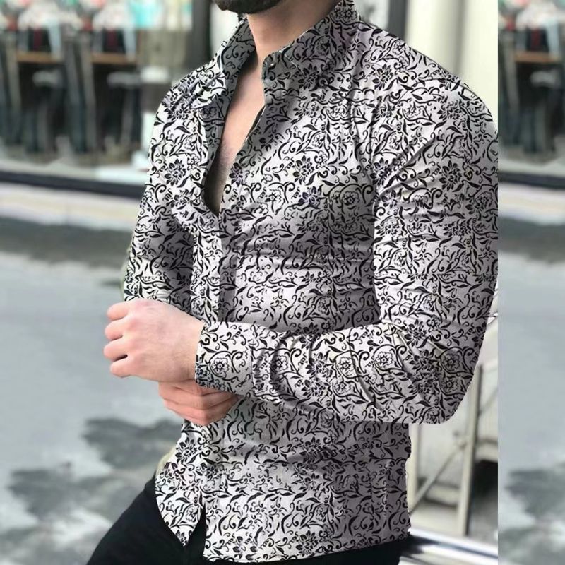 High-End Stylish Floral Pattern Shirt Men Casual Long Sleeve Button Down Shirt Plus Size Big Size Men's Clothing
