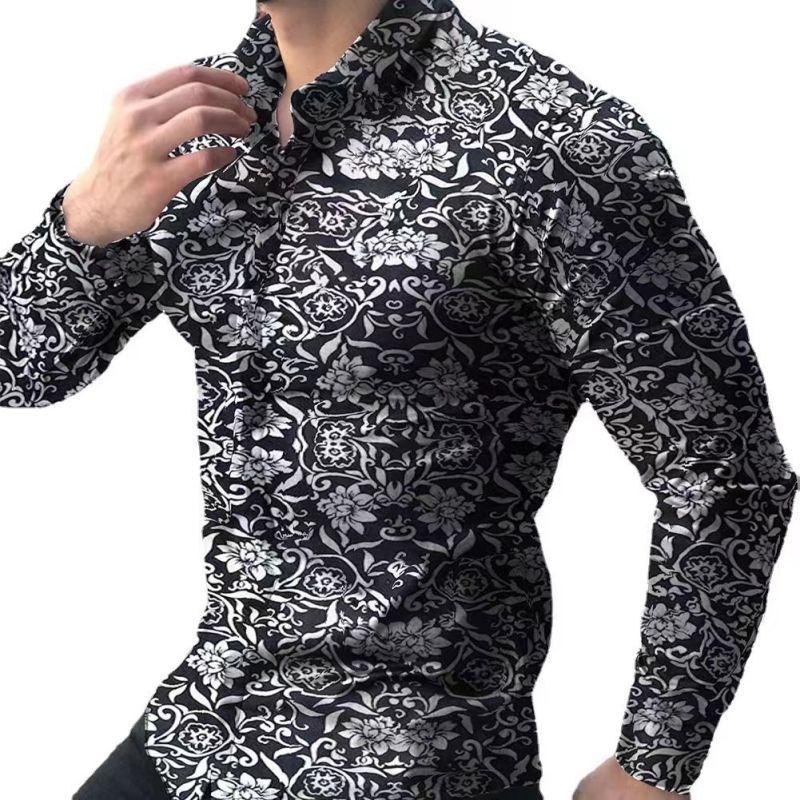 High-End Stylish Floral Pattern Shirt Men Casual Long Sleeve Button Down Shirt Plus Size Big Size Men's Clothing