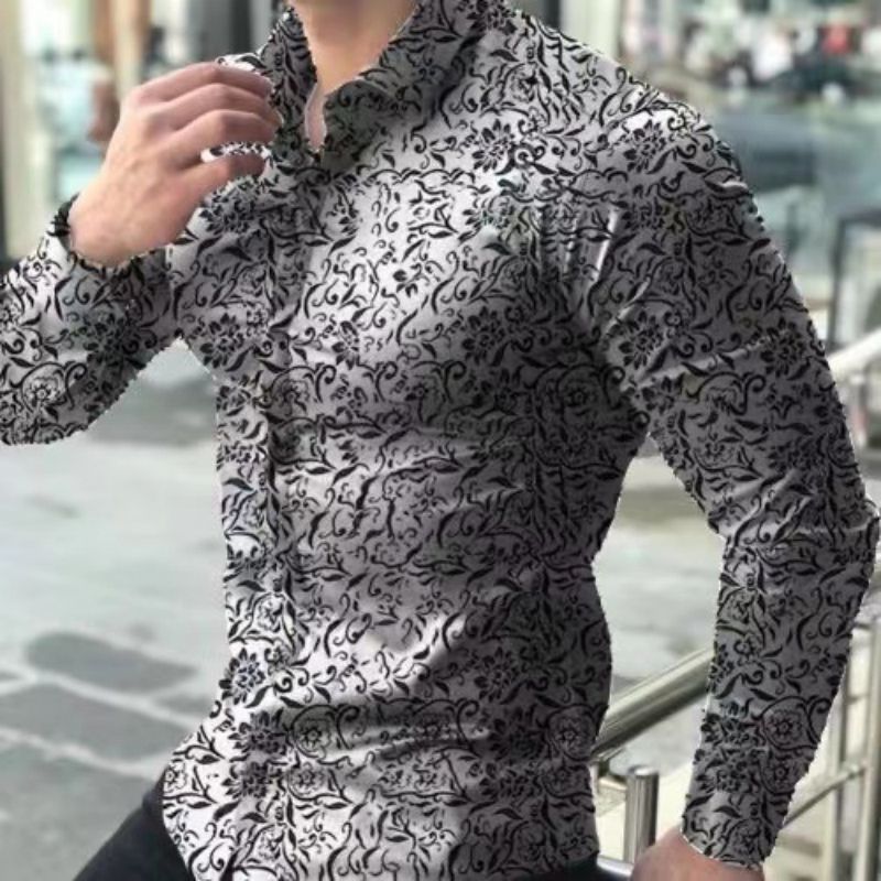 High-End Stylish Floral Pattern Shirt Men Casual Long Sleeve Button Down Shirt Plus Size Big Size Men's Clothing