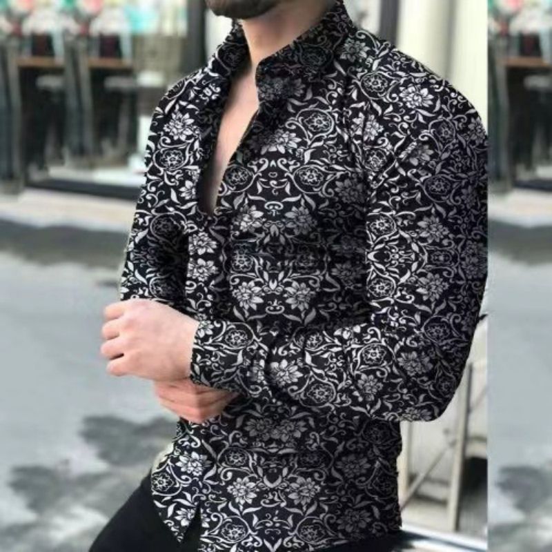 High-End Stylish Floral Pattern Shirt Men Casual Long Sleeve Button Down Shirt Plus Size Big Size Men's Clothing