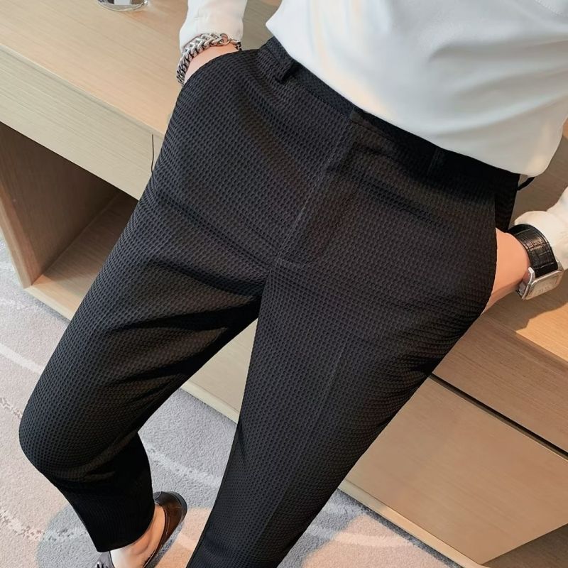 Men's Premium Stylish Striped Dress Pants Casual Slim Fit Tapered Leg Long Trousers Formal Business Wear