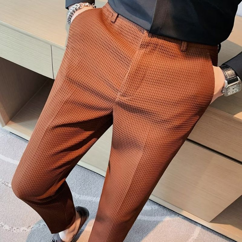 Men's Premium Stylish Striped Dress Pants Casual Slim Fit Tapered Leg Long Trousers Formal Business Wear