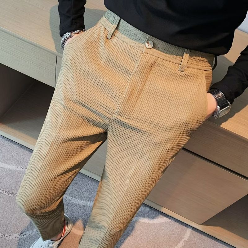 Men's Premium Stylish Striped Dress Pants Casual Slim Fit Tapered Leg Long Trousers Formal Business Wear