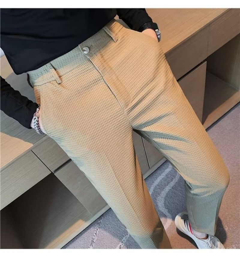 Men's Premium Stylish Striped Dress Pants Casual Slim Fit Tapered Leg Long Trousers Formal Business Wear