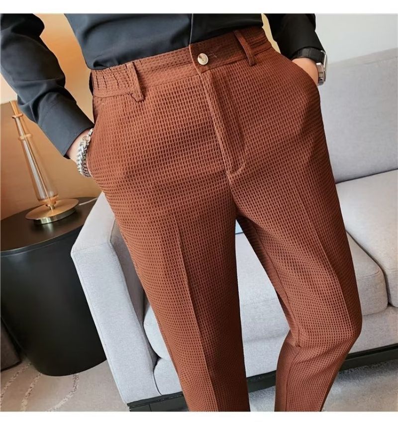 Men's Premium Stylish Striped Dress Pants Casual Slim Fit Tapered Leg Long Trousers Formal Business Wear
