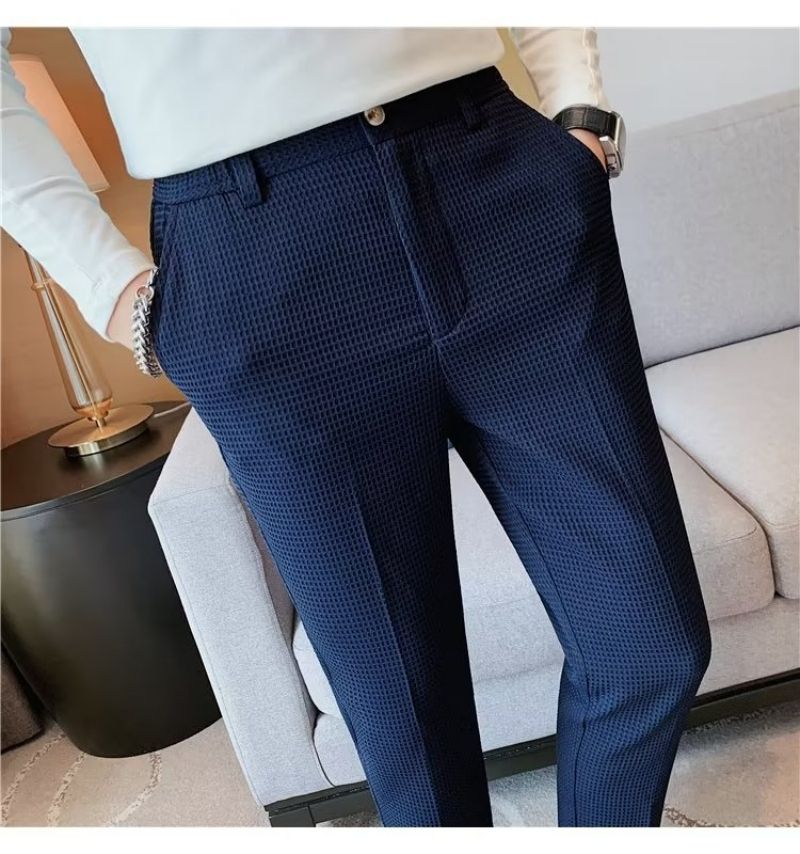 Men's Premium Stylish Striped Dress Pants Casual Slim Fit Tapered Leg Long Trousers Formal Business Wear