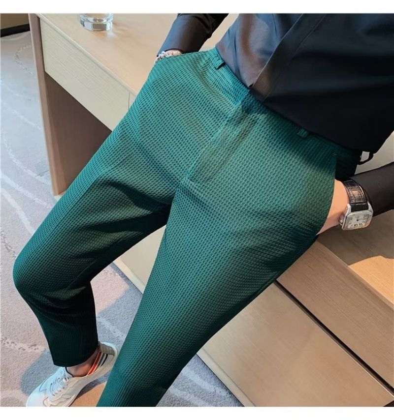 Men's Premium Stylish Striped Dress Pants Casual Slim Fit Tapered Leg Long Trousers Formal Business Wear