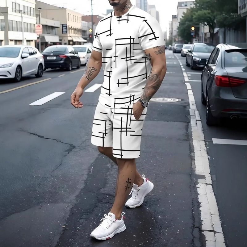 New Arrival Premium Men's 2-Piece Set Loose Thin Short Sleeve T-Shirt & Shorts Casual Sports Outfit Youth Summer Plus Size Tracksuit For Men