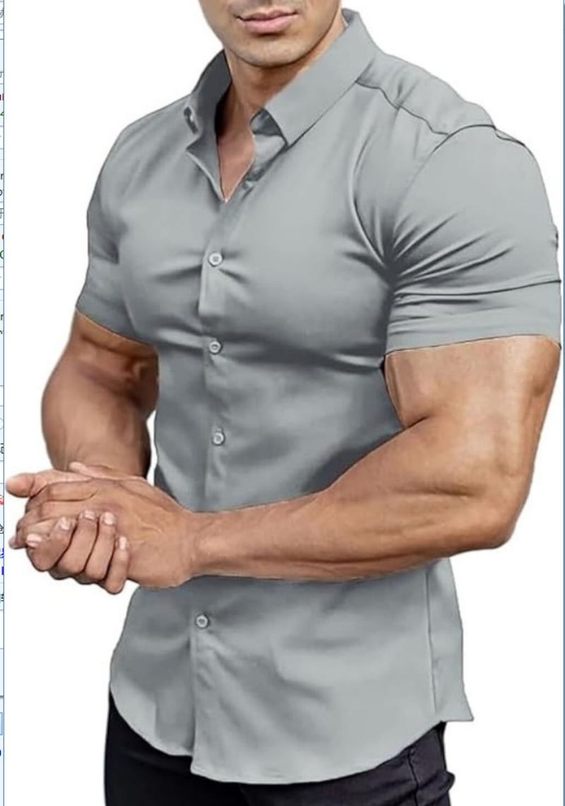 New Summer Men's Solid Color Short Sleeve Shirt Slim Fit Breathable Muscle-Fit Design Fashion Casual Tops for Men