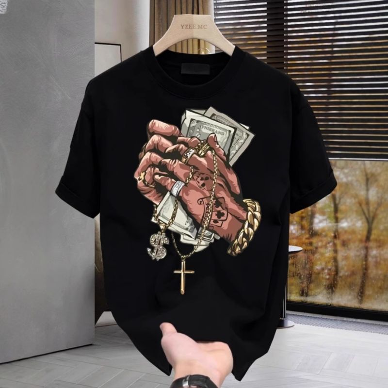 Premium Quality Men's Wear Heavyweight Cotton Trendy Brand Boy Print Crew Neck Short Sleeve T-Shirt Loose Plus Size Versatile Casual Outer Wear Tops for Men