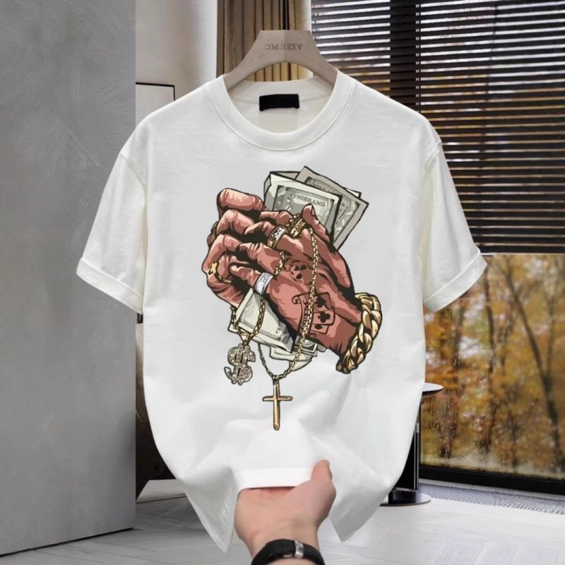 Premium Quality Men's Wear Heavyweight Cotton Trendy Brand Boy Print Crew Neck Short Sleeve T-Shirt Loose Plus Size Versatile Casual Outer Wear Tops for Men