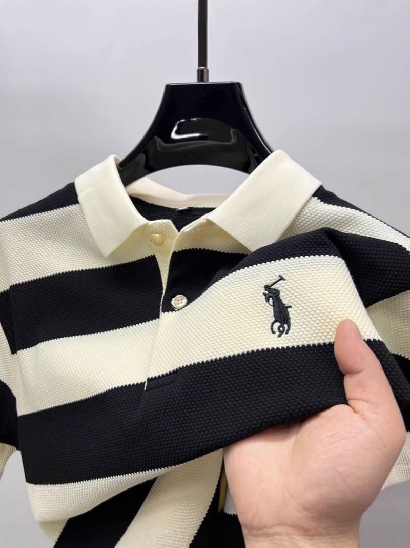 Premium Fashion Summer Striped Short Sleeve Shirt for Men Trendy Casual Lapel Collar Embroidered T-Shirt Stylish Versatile All-Match Tops
