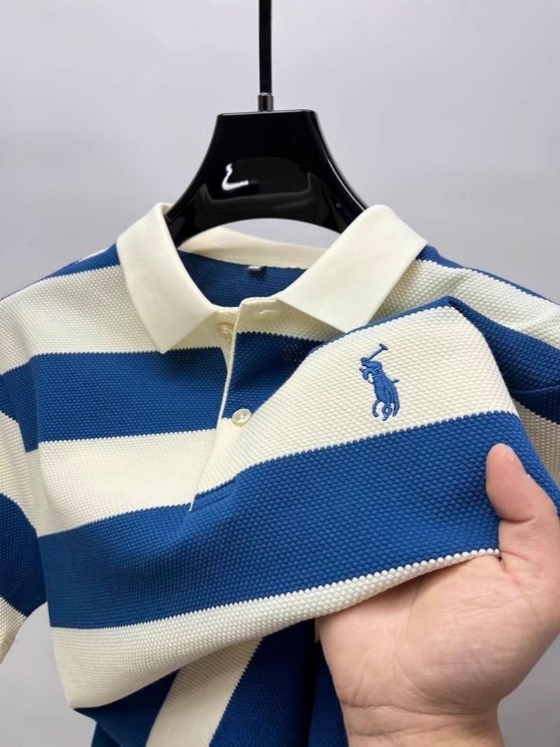 Premium Fashion Summer Striped Short Sleeve Shirt for Men Trendy Casual Lapel Collar Embroidered T-Shirt Stylish Versatile All-Match Tops