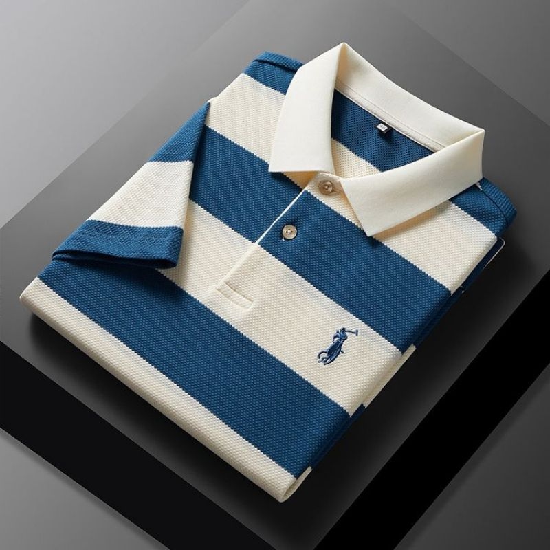 Premium Fashion Summer Striped Short Sleeve Shirt for Men Trendy Casual Lapel Collar Embroidered T-Shirt Stylish Versatile All-Match Tops