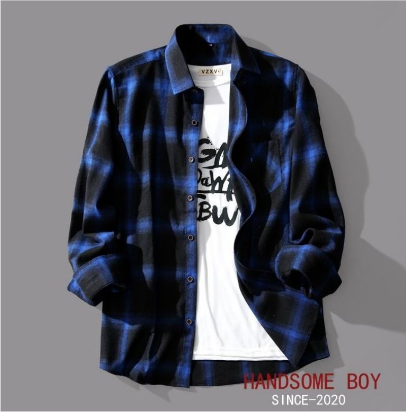 Premium Fashion Black & White Plaid Long Sleeve Shirt for Men Unique Niche Design Vintage Loose Blouse Versatile Casual Outerwear Tops