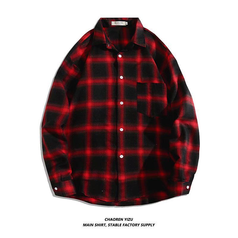 Premium Fashion Black & White Plaid Long Sleeve Shirt for Men Unique Niche Design Vintage Loose Blouse Versatile Casual Outerwear Tops