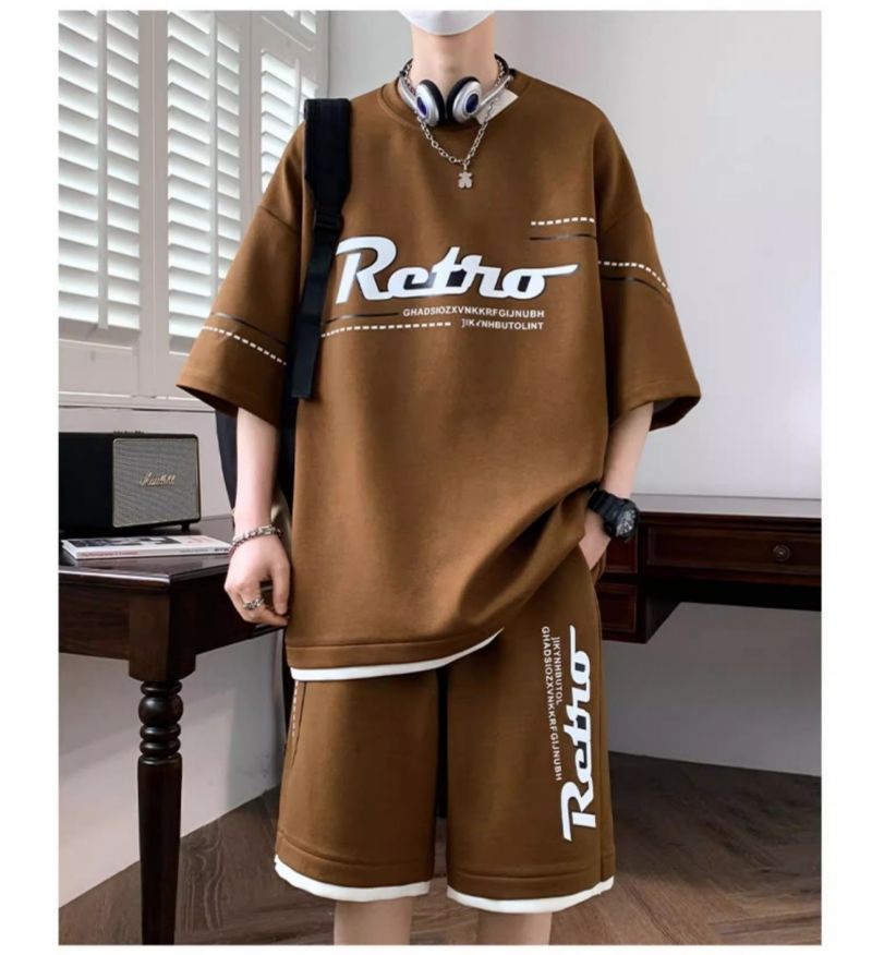 Premium Fashion Casual Sports Set for Men Summer Trendy Plus Size Short Sleeve T-Shirt & Shorts Matching Outfit Stylish Clothing for Youth & Teenagers