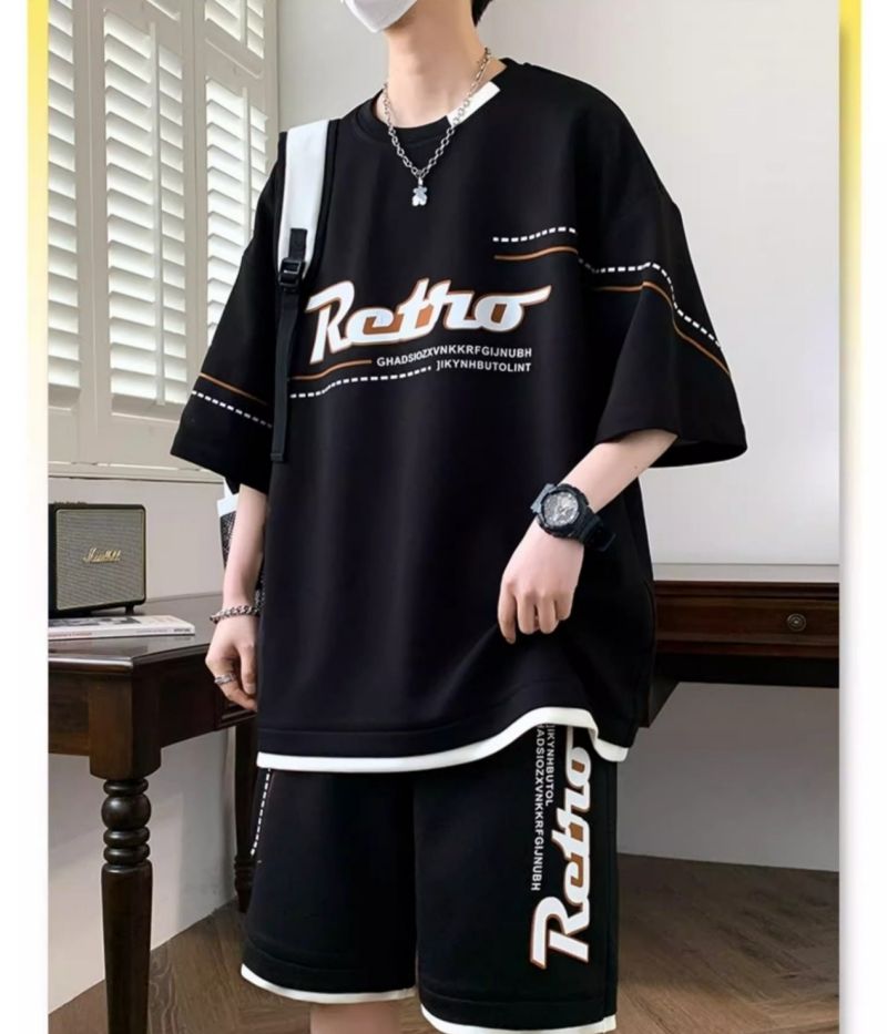 Premium Fashion Casual Sports Set for Men Summer Trendy Plus Size Short Sleeve T-Shirt & Shorts Matching Outfit Stylish Clothing for Youth & Teenagers