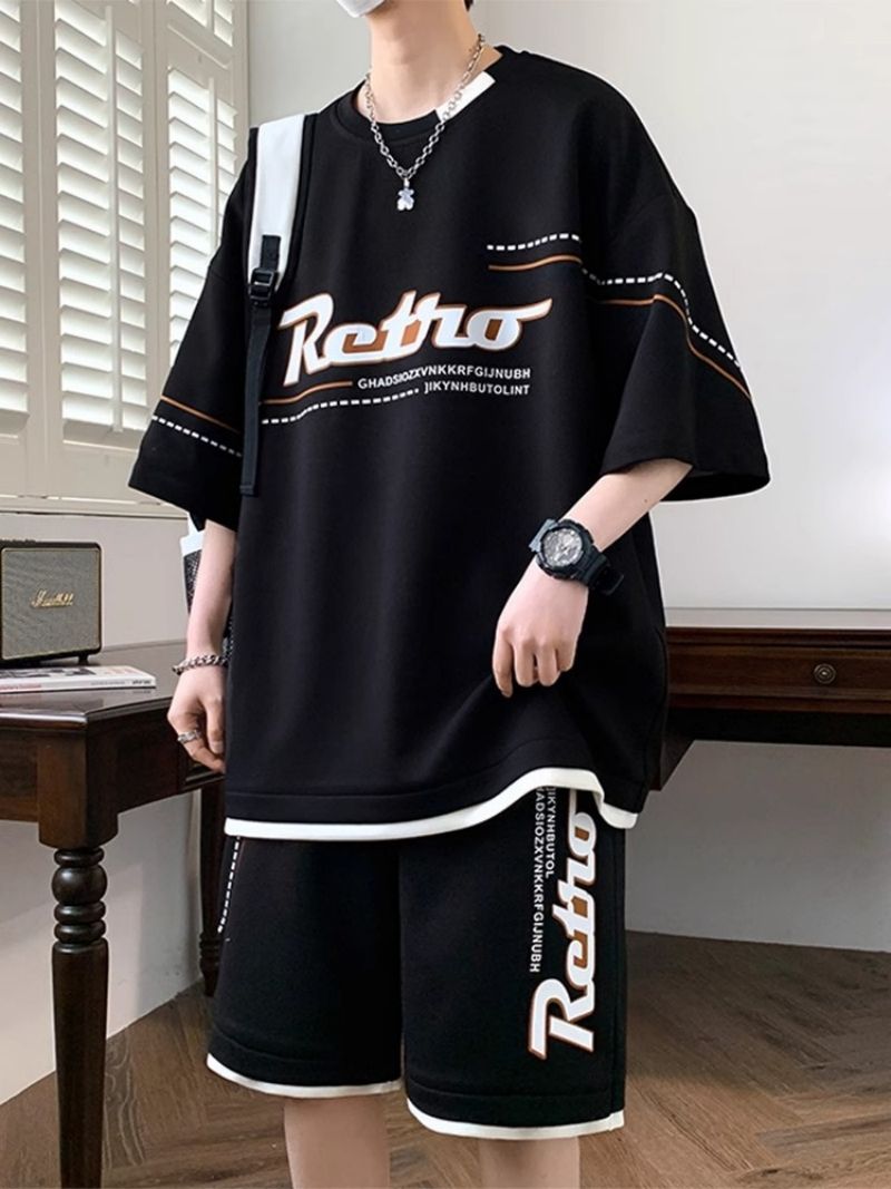 Premium Fashion Casual Sports Set for Men Summer Trendy Plus Size Short Sleeve T-Shirt & Shorts Matching Outfit Stylish Clothing for Youth & Teenagers