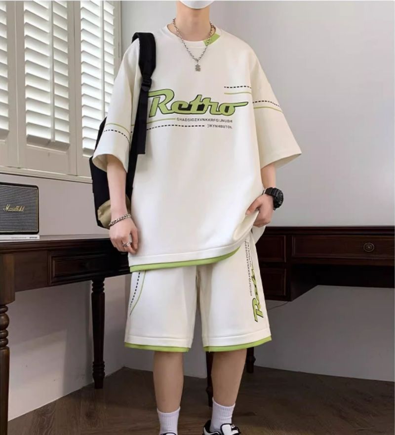 Premium Fashion Casual Sports Set for Men Summer Trendy Plus Size Short Sleeve T-Shirt & Shorts Matching Outfit Stylish Clothing for Youth & Teenagers