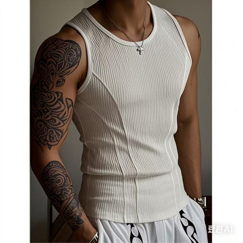 American Style Color Block Racerback Tank Top for Men Summer Slim Fit Fitness Vest Thick Ribbed High-Stretch Sweat-Absorbent Breathable Athletic Top