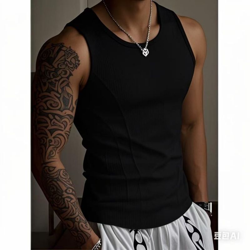 American Style Color Block Racerback Tank Top for Men Summer Slim Fit Fitness Vest Thick Ribbed High-Stretch Sweat-Absorbent Breathable Athletic Top