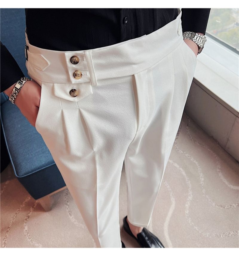 Premium Naples Style High Waist Straight Leg Casual Pants Trendy Men's Suit Trousers with Excellent Drape & Light Luxury Texture