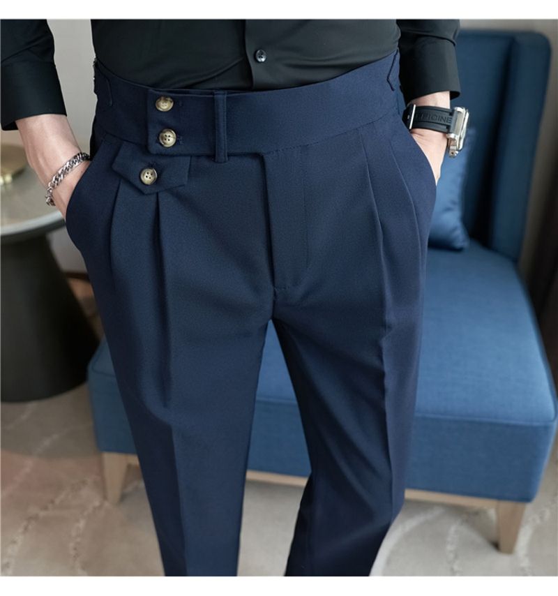 Premium Naples Style High Waist Straight Leg Casual Pants Trendy Men's Suit Trousers with Excellent Drape & Light Luxury Texture