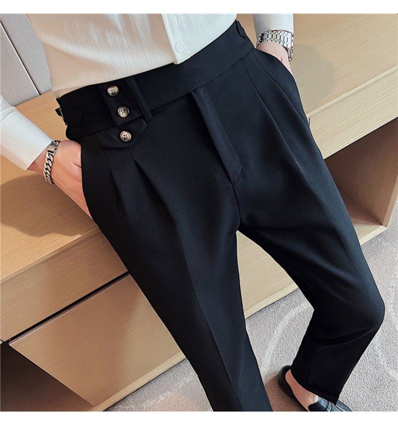Premium Naples Style High Waist Straight Leg Casual Pants Trendy Men's Suit Trousers with Excellent Drape & Light Luxury Texture