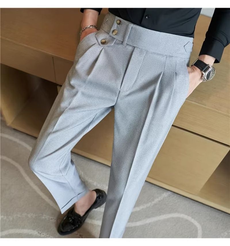 Premium Naples Style High Waist Straight Leg Casual Pants Trendy Men's Suit Trousers with Excellent Drape & Light Luxury Texture