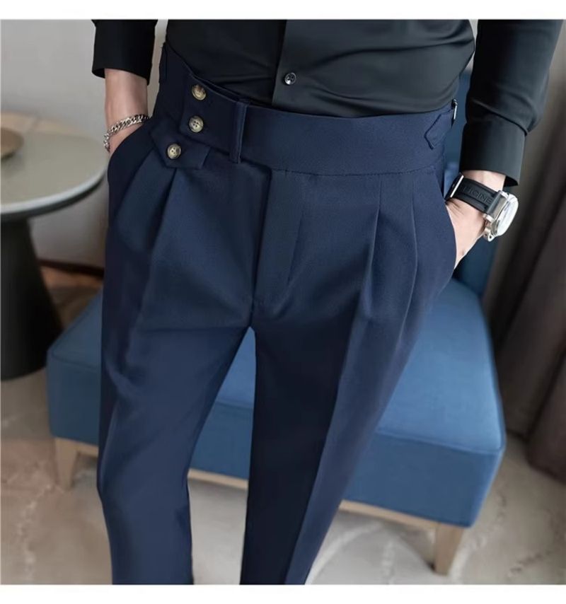 Premium Naples Style High Waist Straight Leg Casual Pants Trendy Men's Suit Trousers with Excellent Drape & Light Luxury Texture