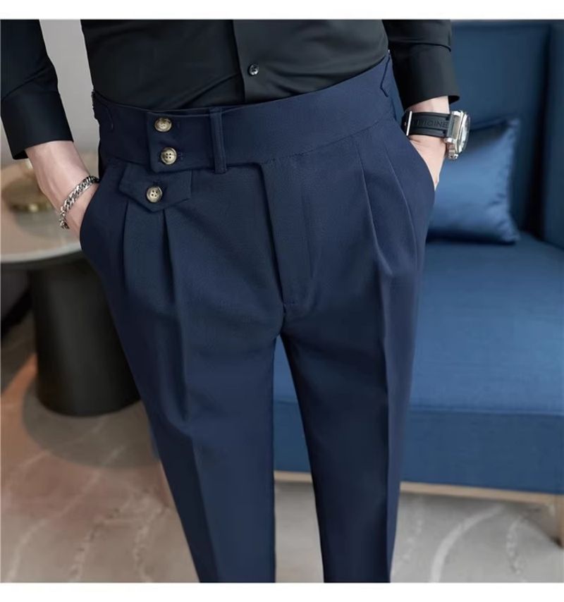 Premium Naples Style High Waist Straight Leg Casual Pants Trendy Men's Suit Trousers with Excellent Drape & Light Luxury Texture