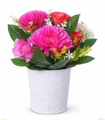 1 PC  Artificial Mixed Flower Arrangement in Decorative Pot Carefully designed with lifelike roses and blossoms. Comes With The Pot- RANDOM COLOR DISPATCH