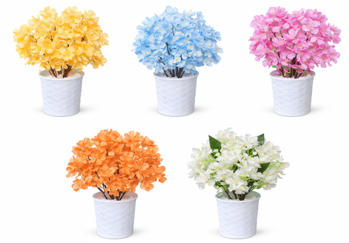 1Pc Artificial Flower Pot – Assorted Colors. Brighten up your space effortlessly with these elegant artificial flower pots- RANDOM COLOR DISPATCH