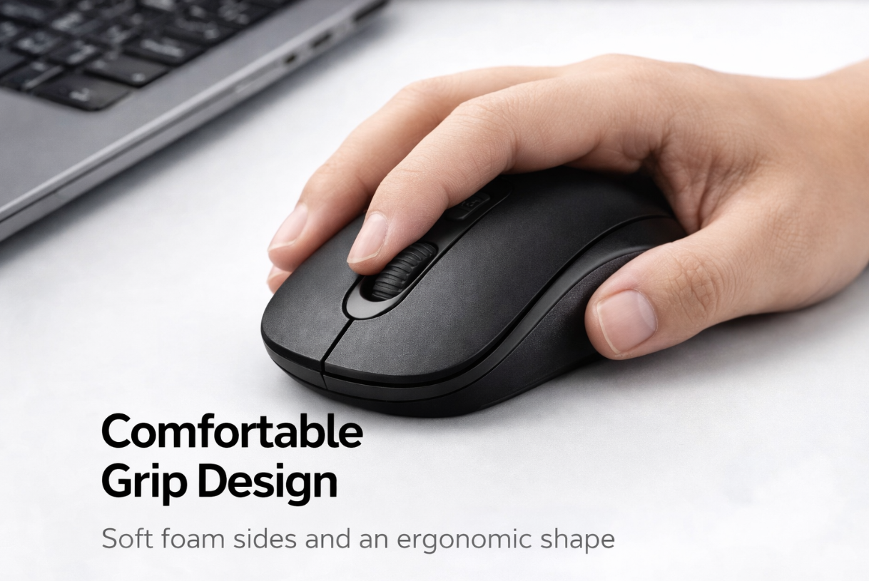 Microkingdom E9 Wireless Mouse  2.4GHz Wireless Optical Mouse with Micro-Precise Tracking, Ergonomic Contoured Design, Plug & Play USB Receiver, Compatible with Windows, Mac & Linux