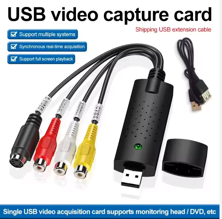 USB 2.0 Video Capture Card with S-Video & RCA | Convert VHS/VCR/DVD to Digital | Audio Video Grabber | Windows & Mac Compatible