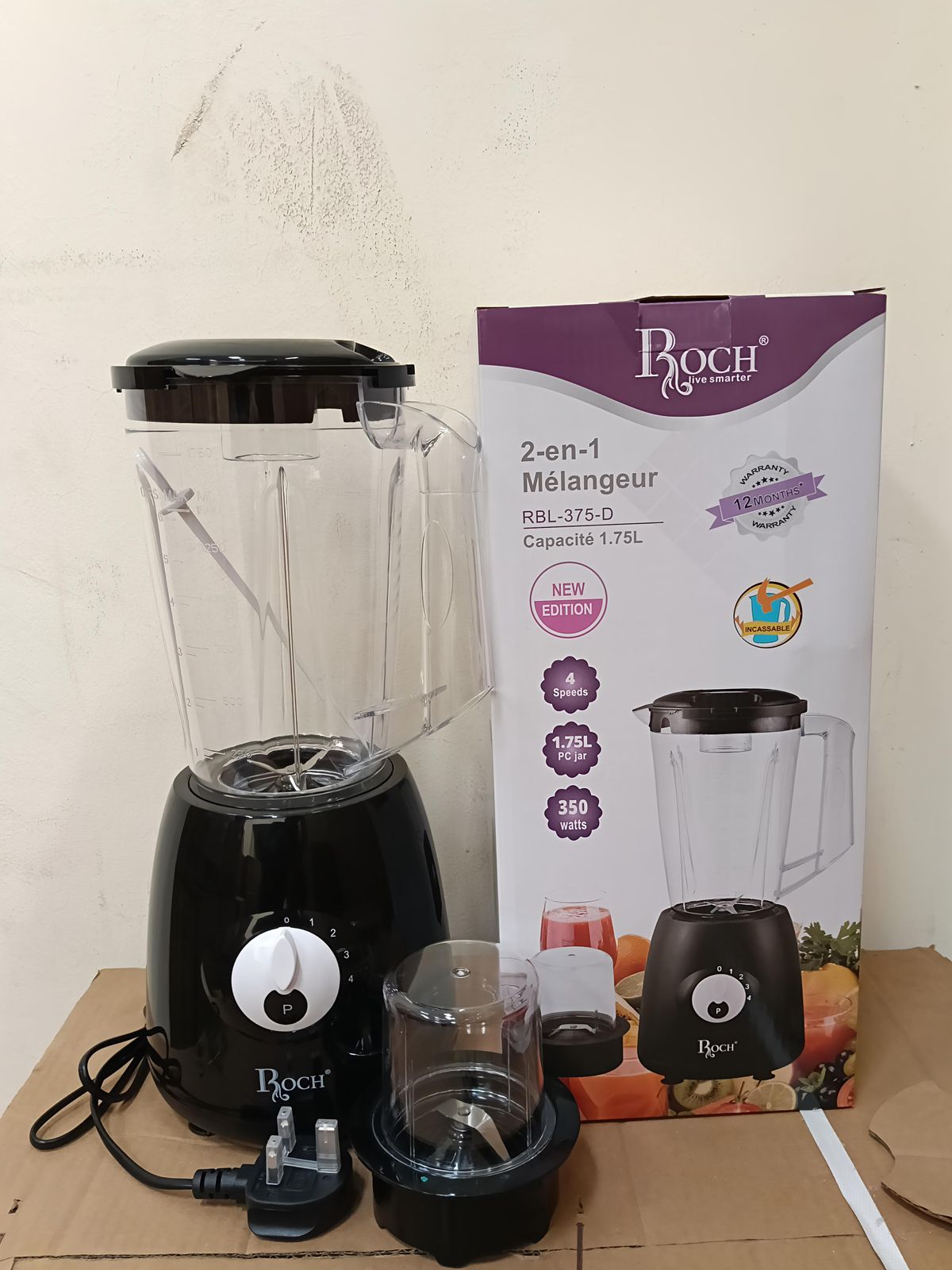 Roch 2-in-1 Blender – 350W Power, Grinder Jar, Stainless Steel Blades – Smoothie Maker & Spice Grinder