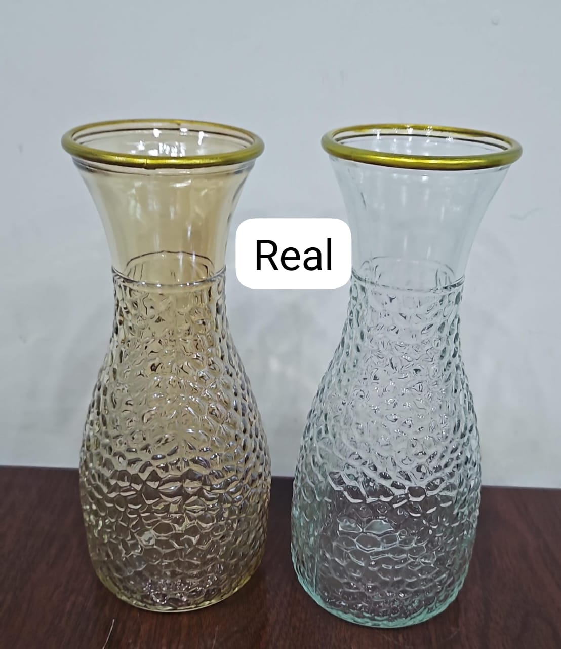 Dia 9cm by 26cm high Gold Brim glass flower vase