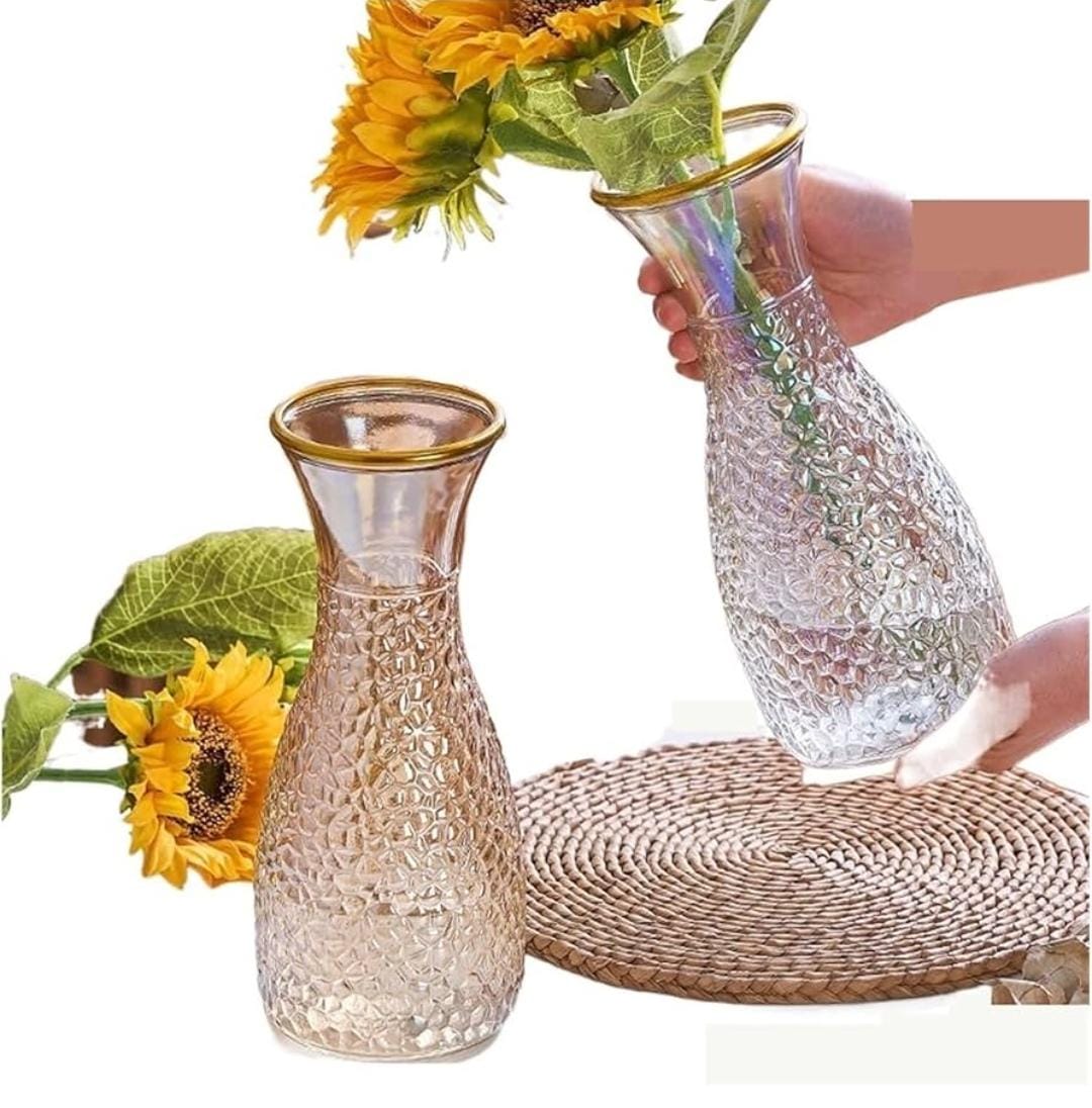 Dia 9cm by 26cm high Gold Brim glass flower vase