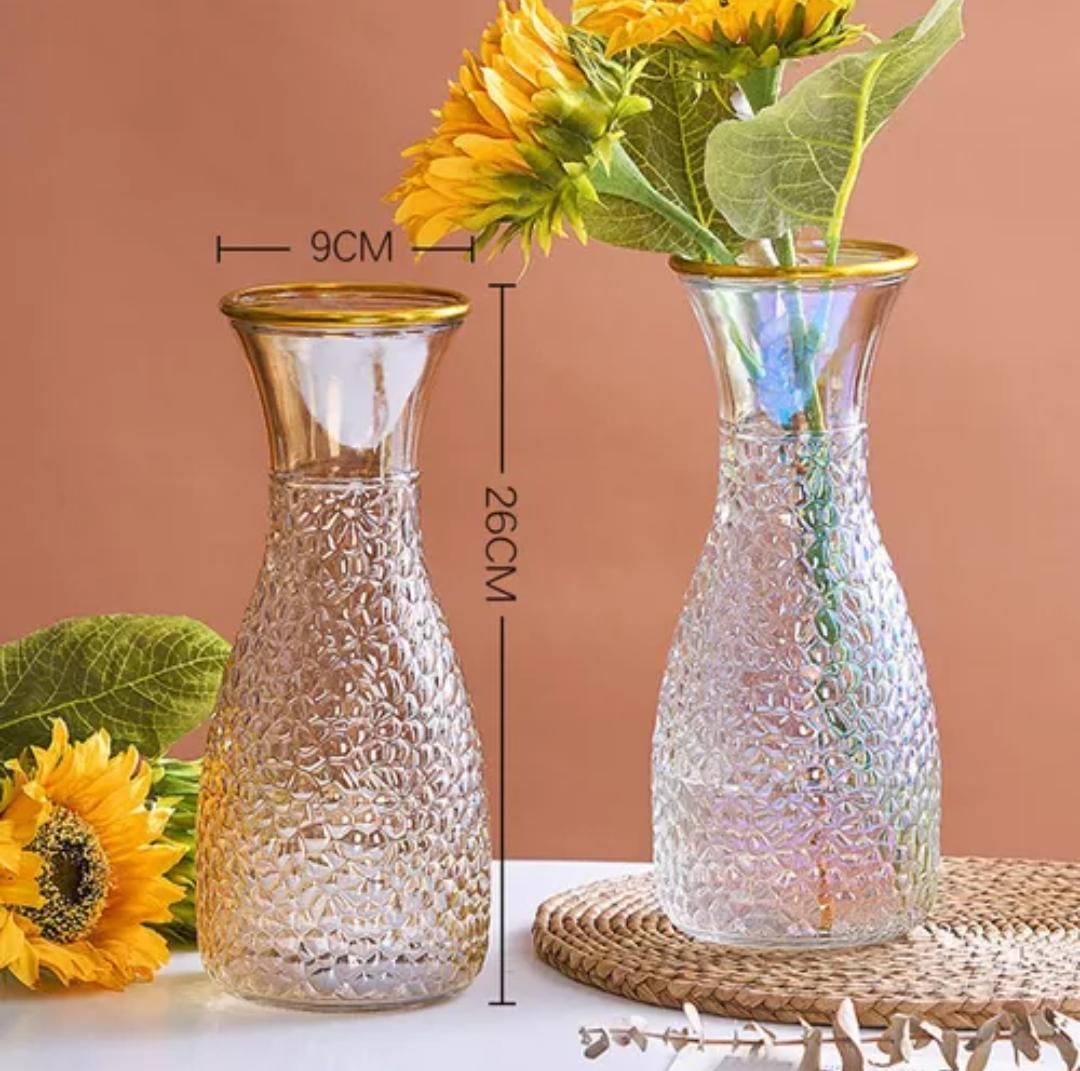 Dia 9cm by 26cm high Gold Brim glass flower vase