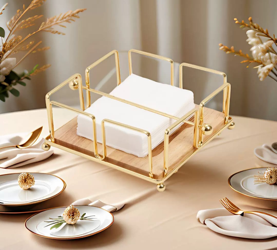 Luxury metallic serviette holder, with Bamboo place on/ napkin holder