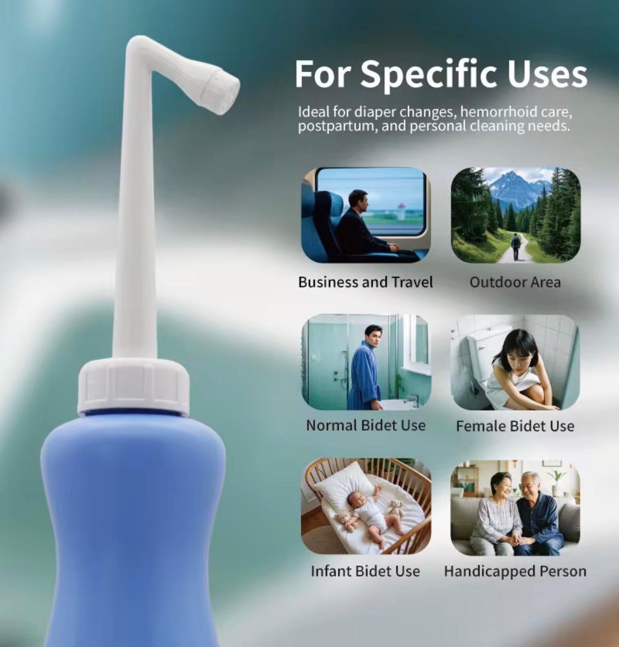 500ML Handheld Portable Bidet Sprayer with Integrated Anti-backflow Design + Carry Bag Personal Hygiene Postpartum Care, Hemorrhoid relief, Travel Bidet Bottle Toilet Spray for Baby and Adults