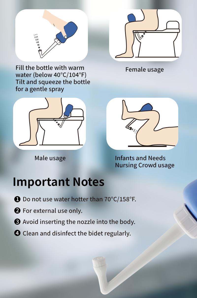 500ML Handheld Portable Bidet Sprayer with Integrated Anti-backflow Design + Carry Bag Personal Hygiene Postpartum Care, Hemorrhoid relief, Travel Bidet Bottle Toilet Spray for Baby and Adults