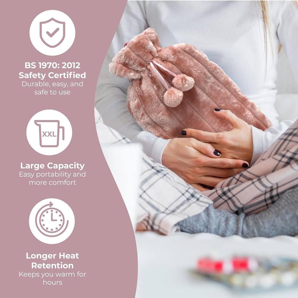 2L Hot Water Bottle Bag with Soft Faux Fur Plush Cover Heat Therapy