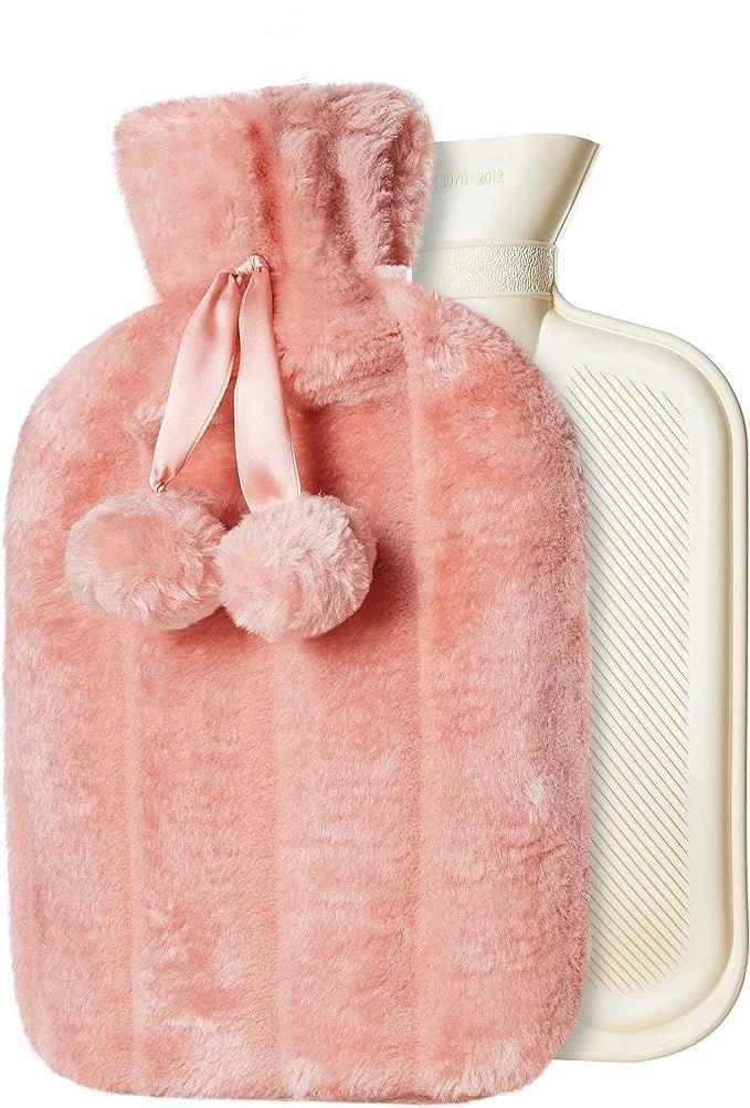 2L Hot Water Bottle Bag with Soft Faux Fur Plush Cover Heat Therapy